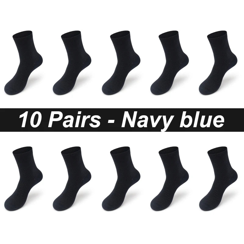 10Pairs/Lot Men's Bamboo Fiber Socks Long Black Business Soft Breathable New High Quality Autumn for Male Socks Plus Size 39-48