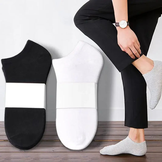 2/10pairs Men's Low Cut Socks Breathable Black White Business Boat Sox Sports Non-slip Ankle Boat Male Invisible Short Socks