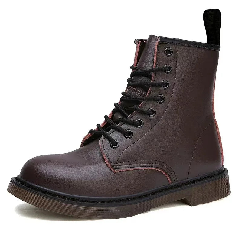 Fashion British Casual Leather Boots Men's High Top Boots Four Season Outdoor Work Shoes Anti Slip And Comfortable Black Boots 