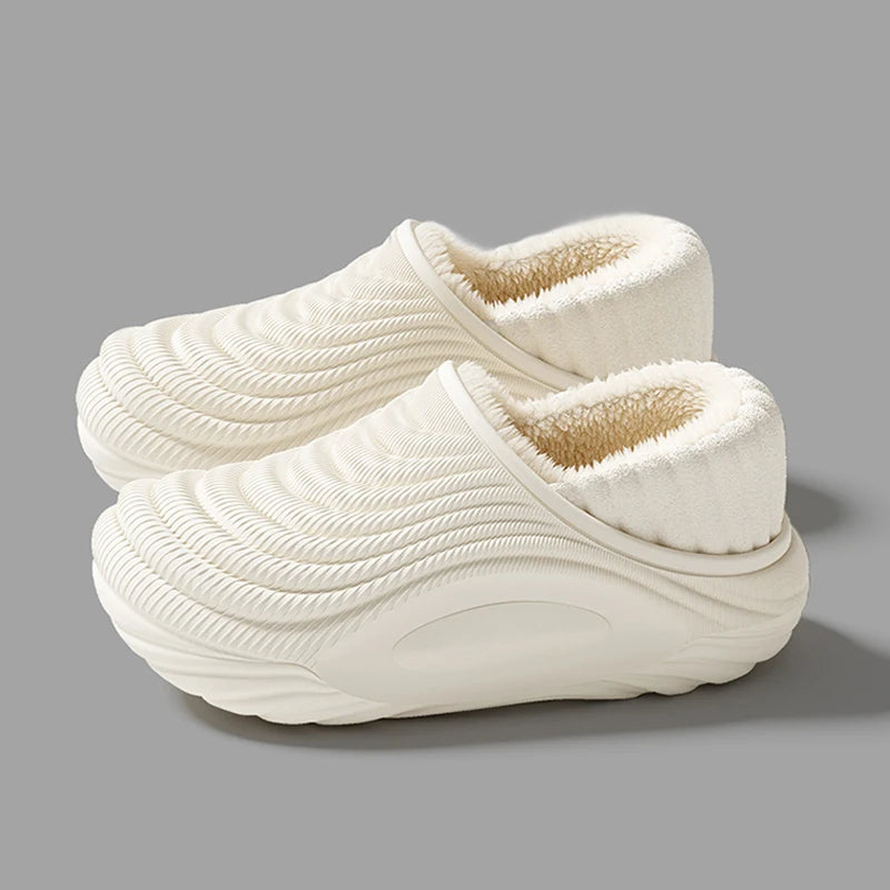 Warm Plush Waterproof EVA Indoor Slippers For Women Winter Soft Thick Bottom Non Slip Home Slippers Couple's Furry Slides