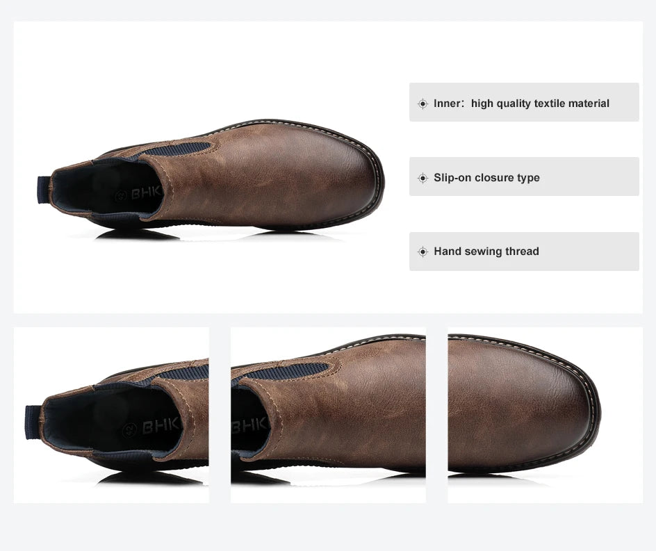 BHKH 2025 Men Chelsea Boots New Winter Men Boots  Soft Leather Elastic Strap Ankle Boots Smart Formal Business Casual Man Shoes