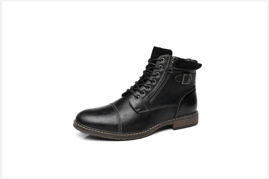 BHKH Men's Boots Winter Fashion botines Zip Lace-up Ankle Boots Vintage Business Dress Shoes Leather Casual Shoes For Men