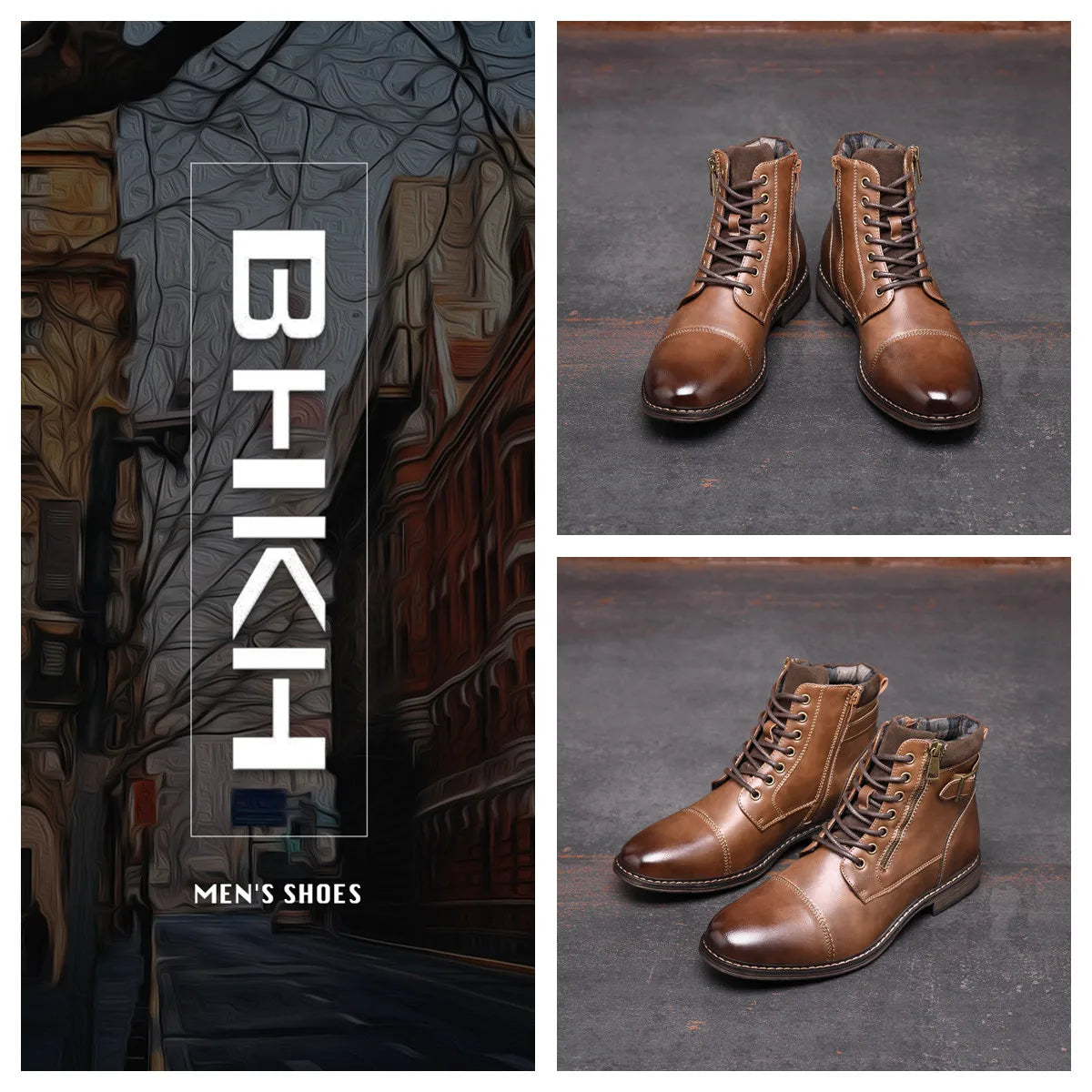 BHKH Men's Boots Winter Fashion botines Zip Lace-up Ankle Boots Vintage Business Dress Shoes Leather Casual Shoes For Men