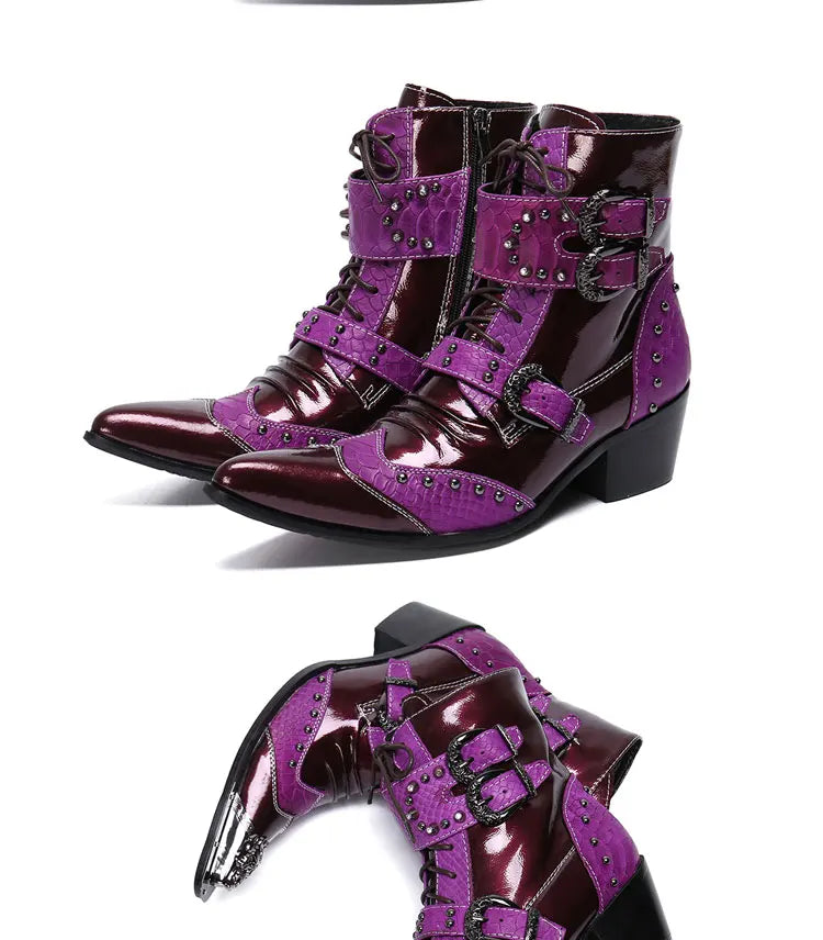 Spring and autumn fashion singer model personality high heel pointed Leather Boots Men's shoes quality rivet men's Boots