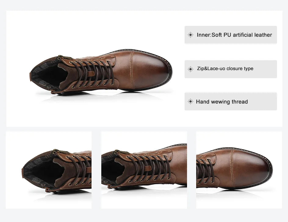 BHKH Men's Boots Winter Fashion botines Zip Lace-up Ankle Boots Vintage Business Dress Shoes Leather Casual Shoes For Men