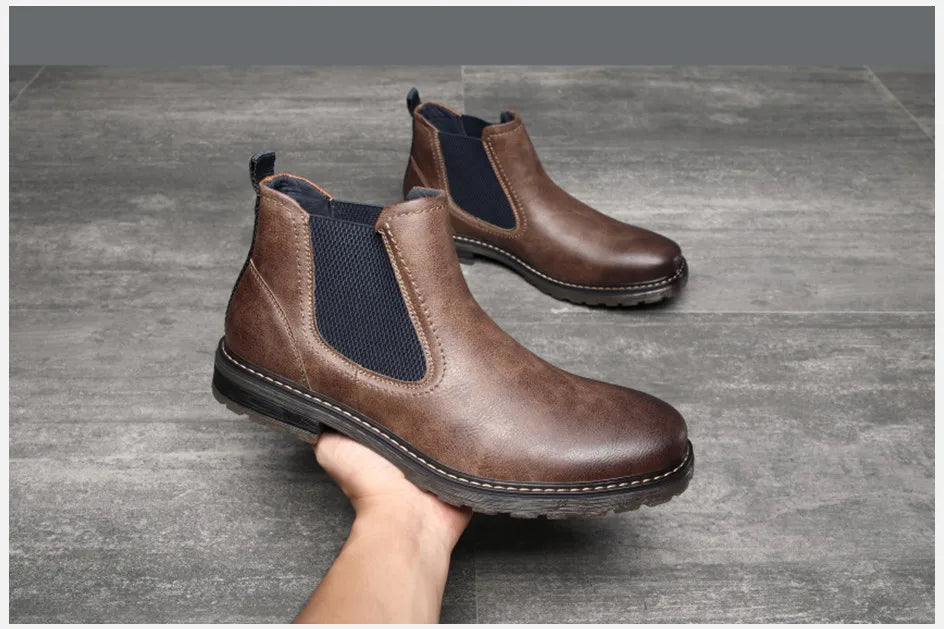 BHKH 2025 Men Chelsea Boots New Winter Men Boots  Soft Leather Elastic Strap Ankle Boots Smart Formal Business Casual Man Shoes