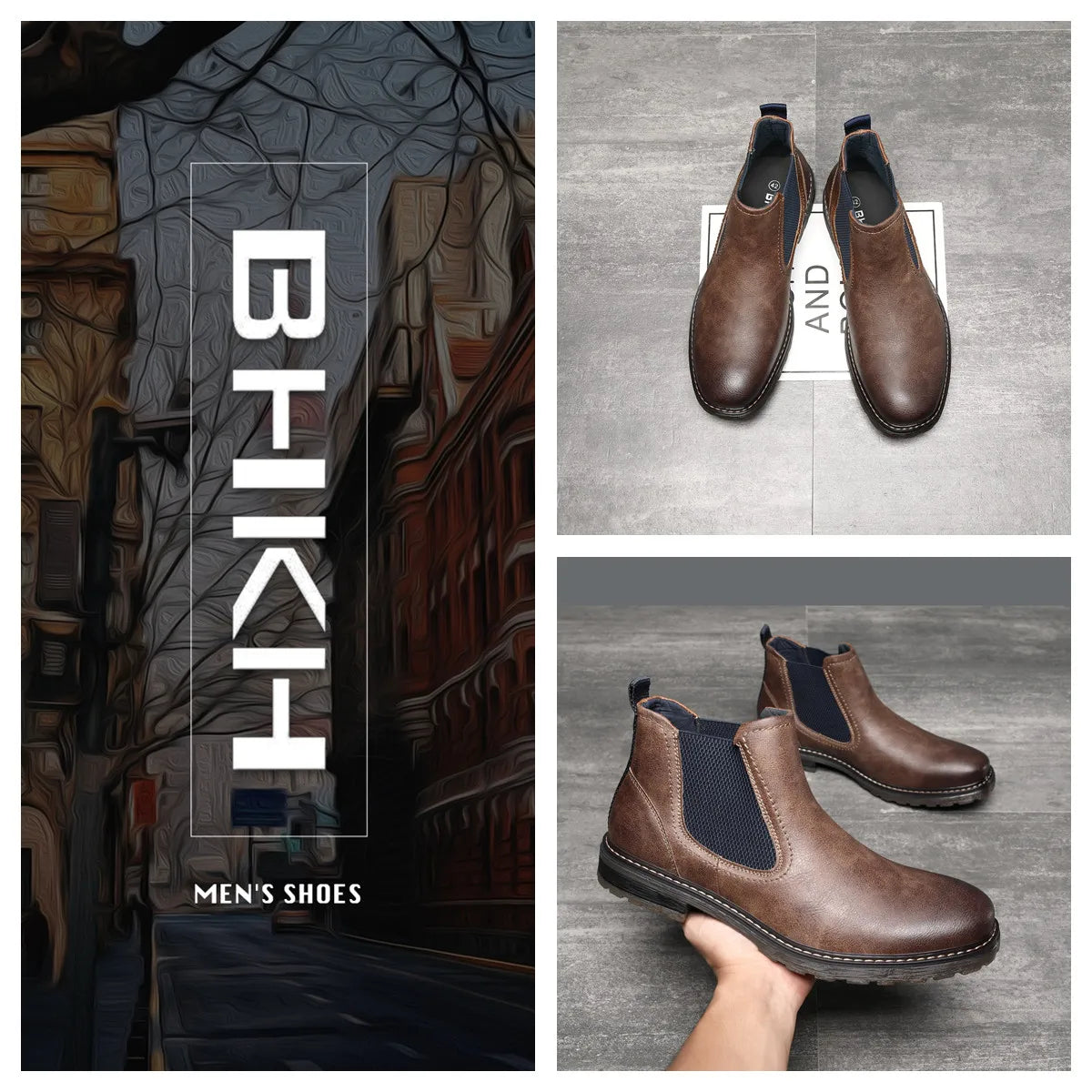 BHKH 2025 Men Chelsea Boots New Winter Men Boots  Soft Leather Elastic Strap Ankle Boots Smart Formal Business Casual Man Shoes