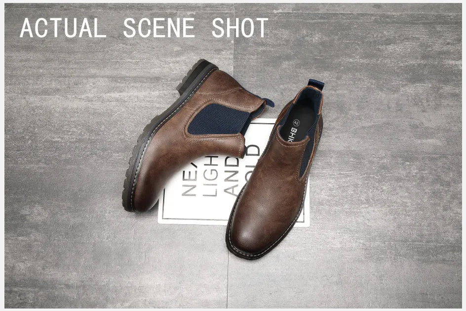 BHKH 2025 Men Chelsea Boots New Winter Men Boots  Soft Leather Elastic Strap Ankle Boots Smart Formal Business Casual Man Shoes