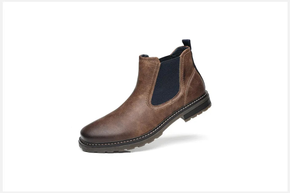 BHKH 2025 Men Chelsea Boots New Winter Men Boots  Soft Leather Elastic Strap Ankle Boots Smart Formal Business Casual Man Shoes