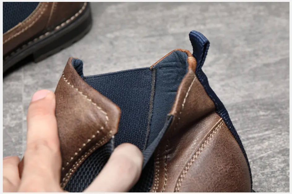 BHKH 2025 Men Chelsea Boots New Winter Men Boots  Soft Leather Elastic Strap Ankle Boots Smart Formal Business Casual Man Shoes