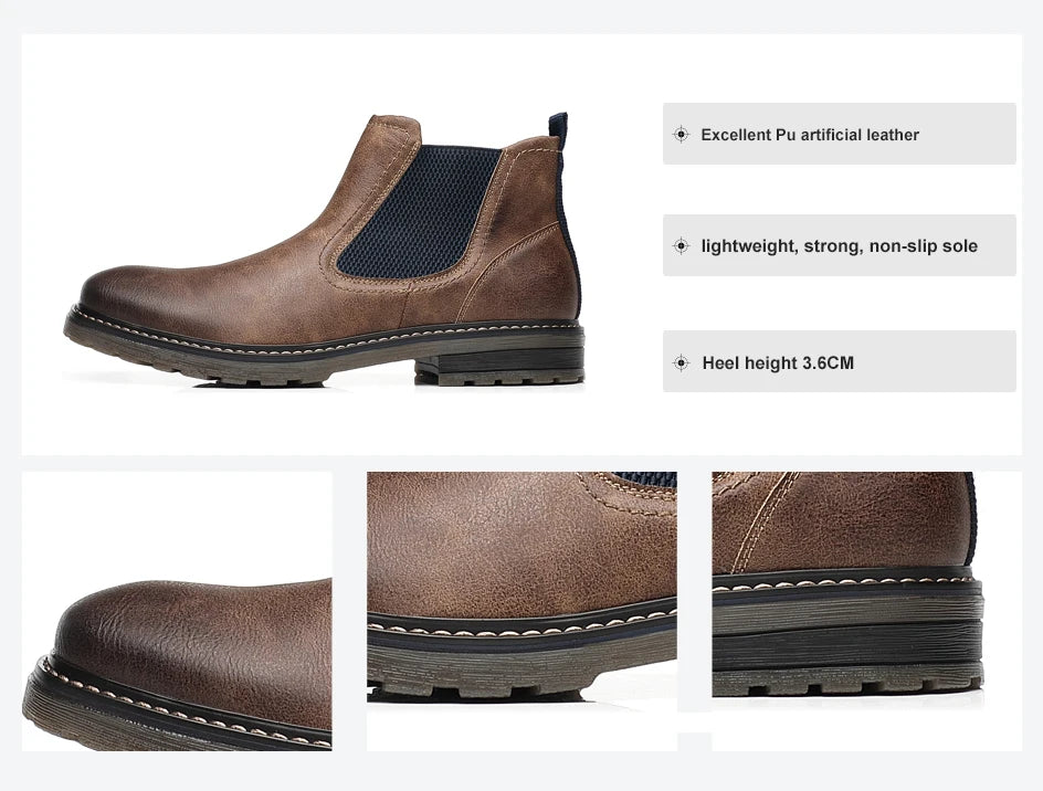 BHKH 2025 Men Chelsea Boots New Winter Men Boots  Soft Leather Elastic Strap Ankle Boots Smart Formal Business Casual Man Shoes