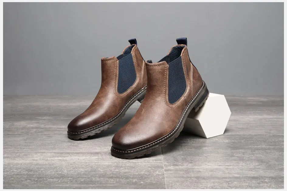 BHKH 2025 Men Chelsea Boots New Winter Men Boots  Soft Leather Elastic Strap Ankle Boots Smart Formal Business Casual Man Shoes
