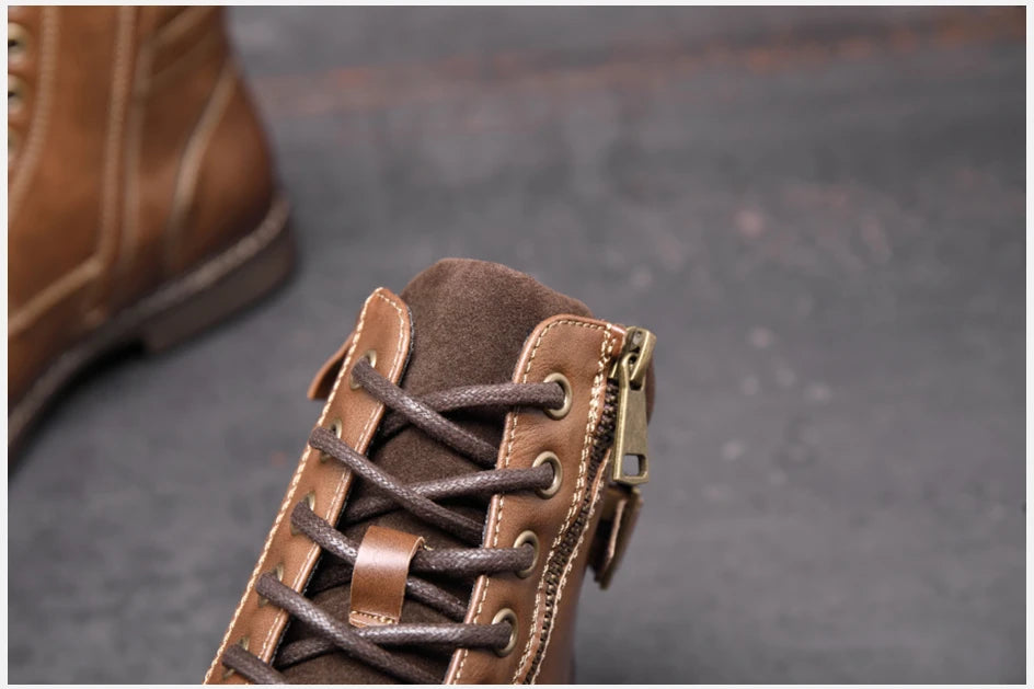 BHKH Men's Boots Winter Fashion botines Zip Lace-up Ankle Boots Vintage Business Dress Shoes Leather Casual Shoes For Men