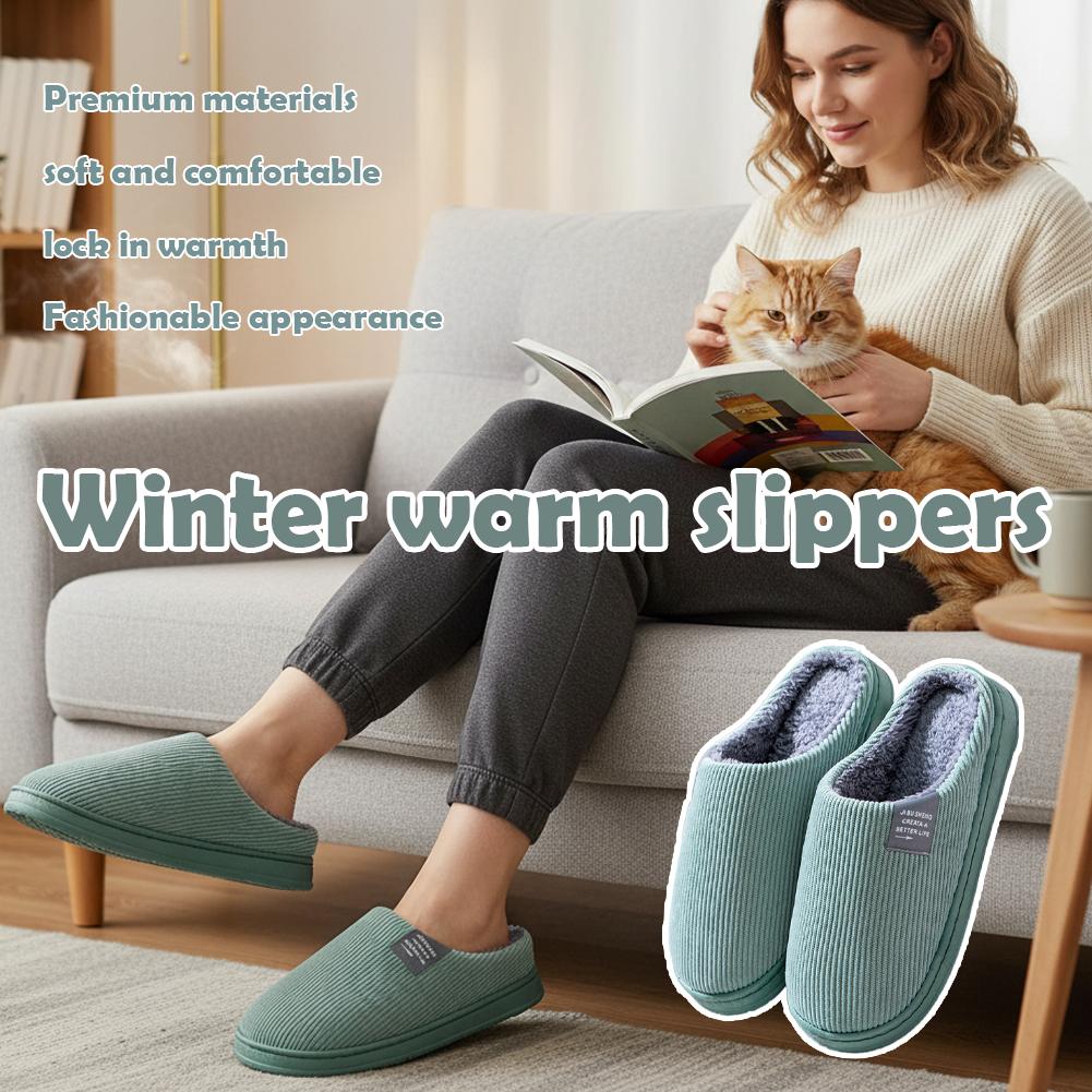 Winter Warm Fur Slippers Men Women Couples House Non Slip Soft Shoes Comfort Flat Heel Home Indoor Bedroom Plush Slippers