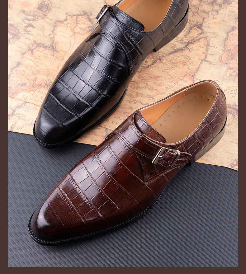 Elegant Men's Stylish Monk Strap Shoes Comfortable Genuine Leather Daily Wear Business Casual Buckle Luxury Dress High Quality