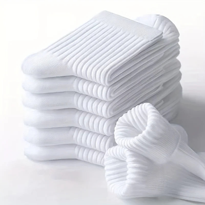 6 Pairs of Men's Pure Color Vertical Pattern Mid-Calf Socks, Versatile Black Socks for Business All Seasons, Breathable