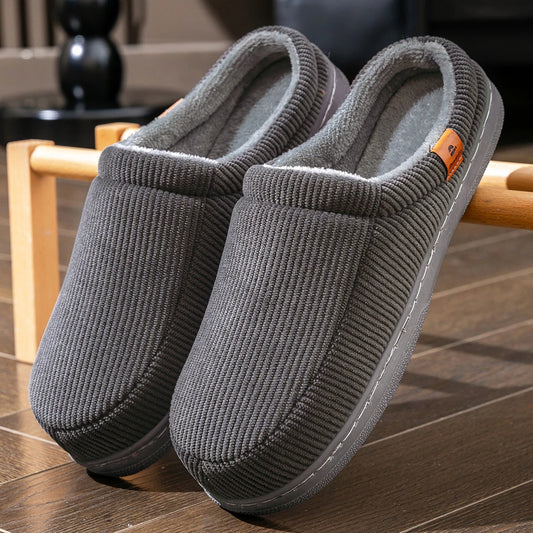 Winter Warm Slippers for Men Memory Foam Non Slip Home Shoes Soft Indoor Comfortable Designer TPR Sole Corduroy