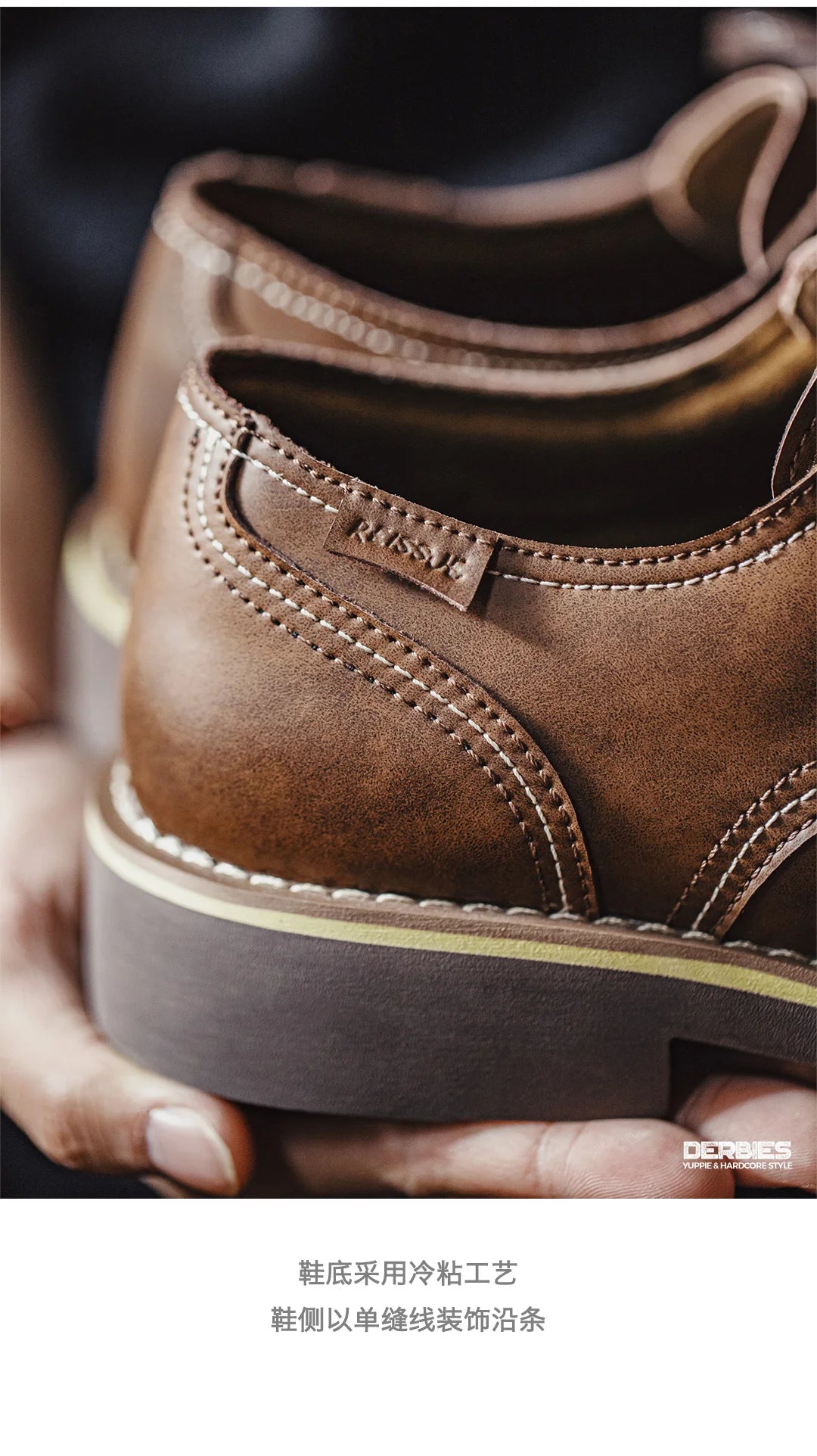 Maden Men's Vintage Split Leather Dress Shoes Classic Low-top Work Boots Round-toed Shoes for Spring Fall Smart Casual Shoes