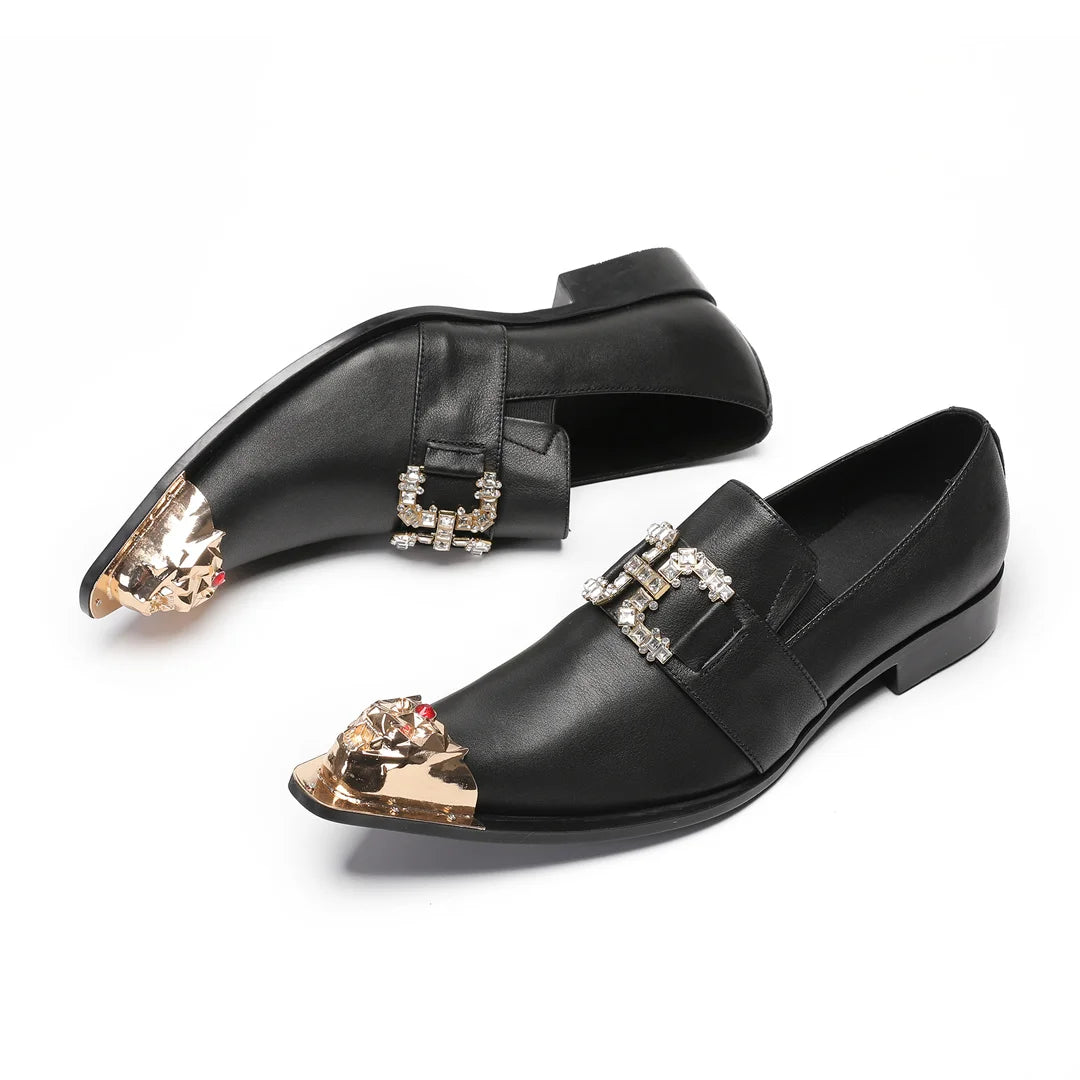 Men's Genuine Leather Fashion Graffiti Designer Flats Metal Pointed Toe Party Dressing Shoes plus Size