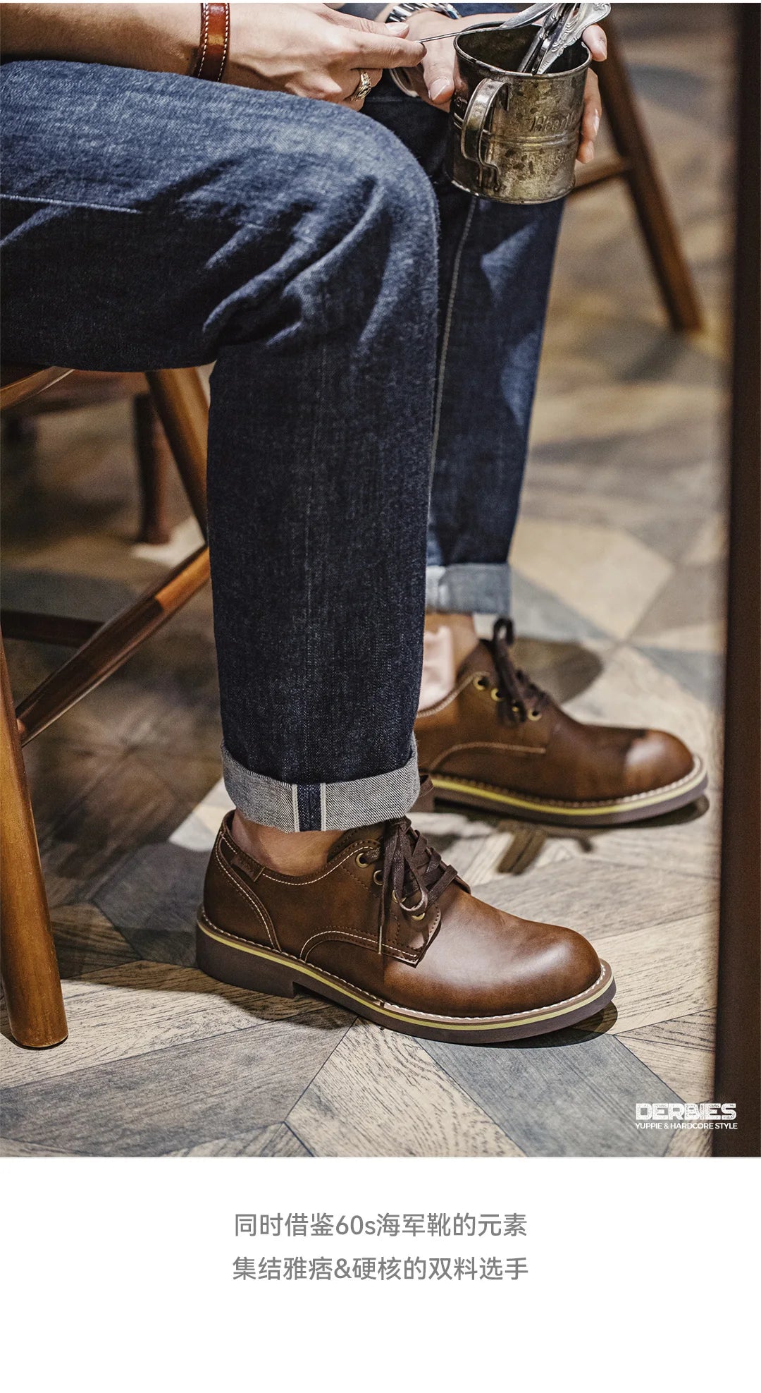 Maden Men's Vintage Split Leather Dress Shoes Classic Low-top Work Boots Round-toed Shoes for Spring Fall Smart Casual Shoes