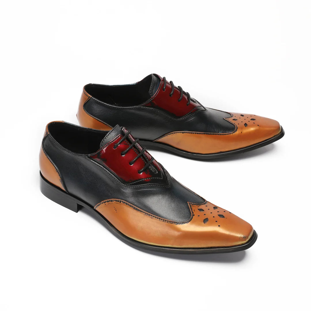 Men's Genuine Leather Fashion Graffiti Designer Flats Metal Pointed Toe Party Dressing Shoes plus Size