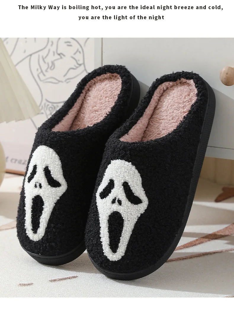 Men's Classy New Halloween Skull Cartoon Warm Winter Cotton Slippers for Men and Women Couples Home Indoor Cotton Slippers for Men