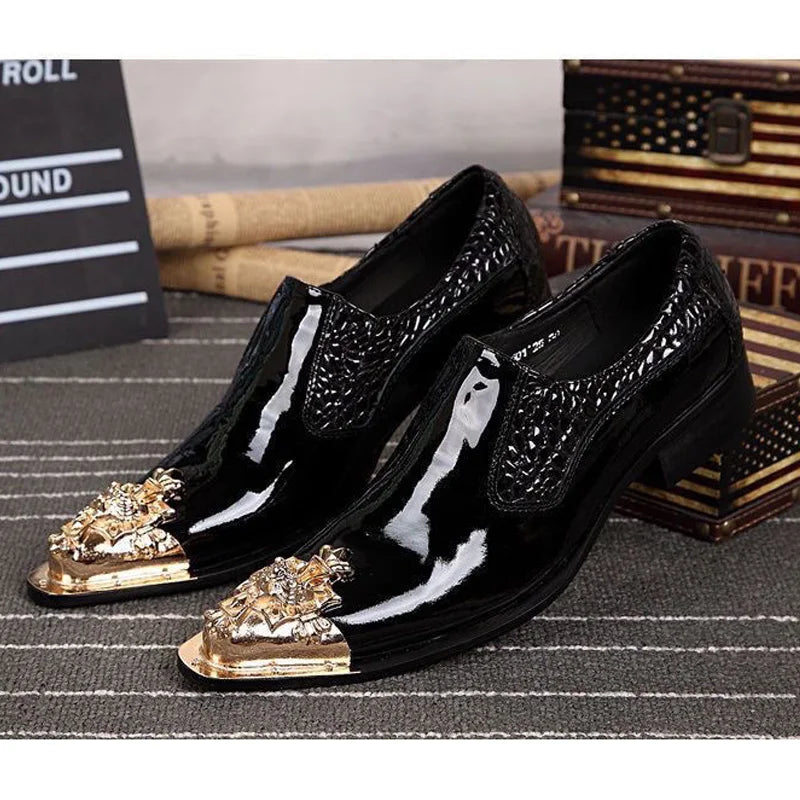 Summer business suit men's shoes black glossy leather shoes leading pointed party trend wedding shoes.