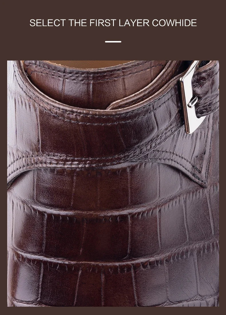 Elegant Men's Stylish Monk Strap Shoes Comfortable Genuine Leather Daily Wear Business Casual Buckle Luxury Dress High Quality