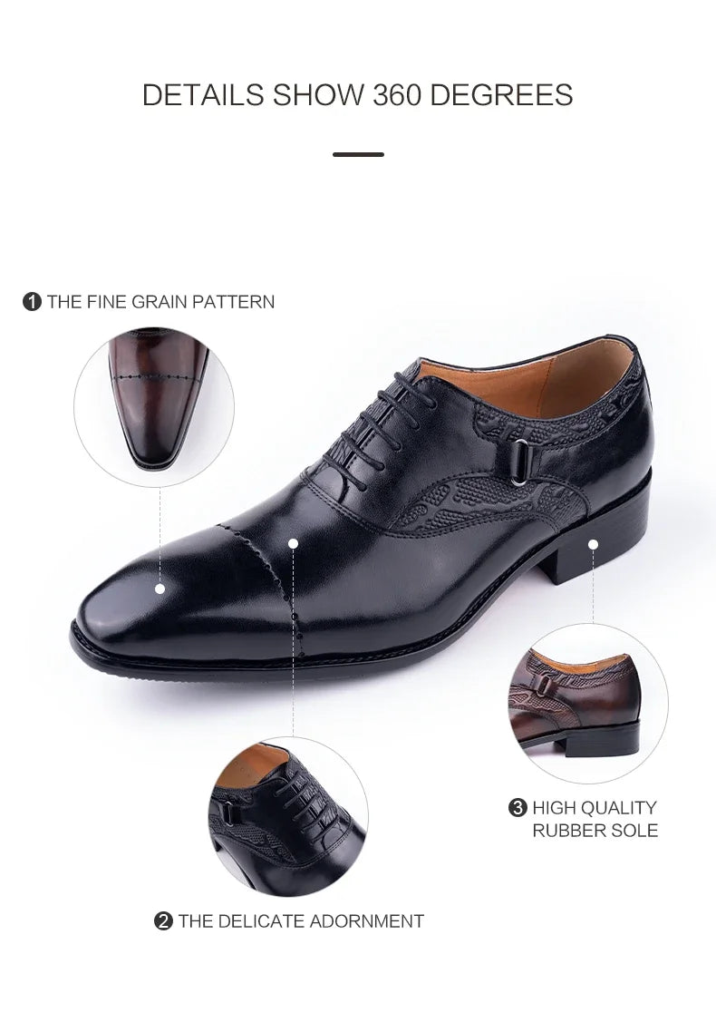 Men's Genuine Leather Oxford Shoes High Quality Italian Design for Business Lace Up Formal Office Casual Dress Weddings Pointed