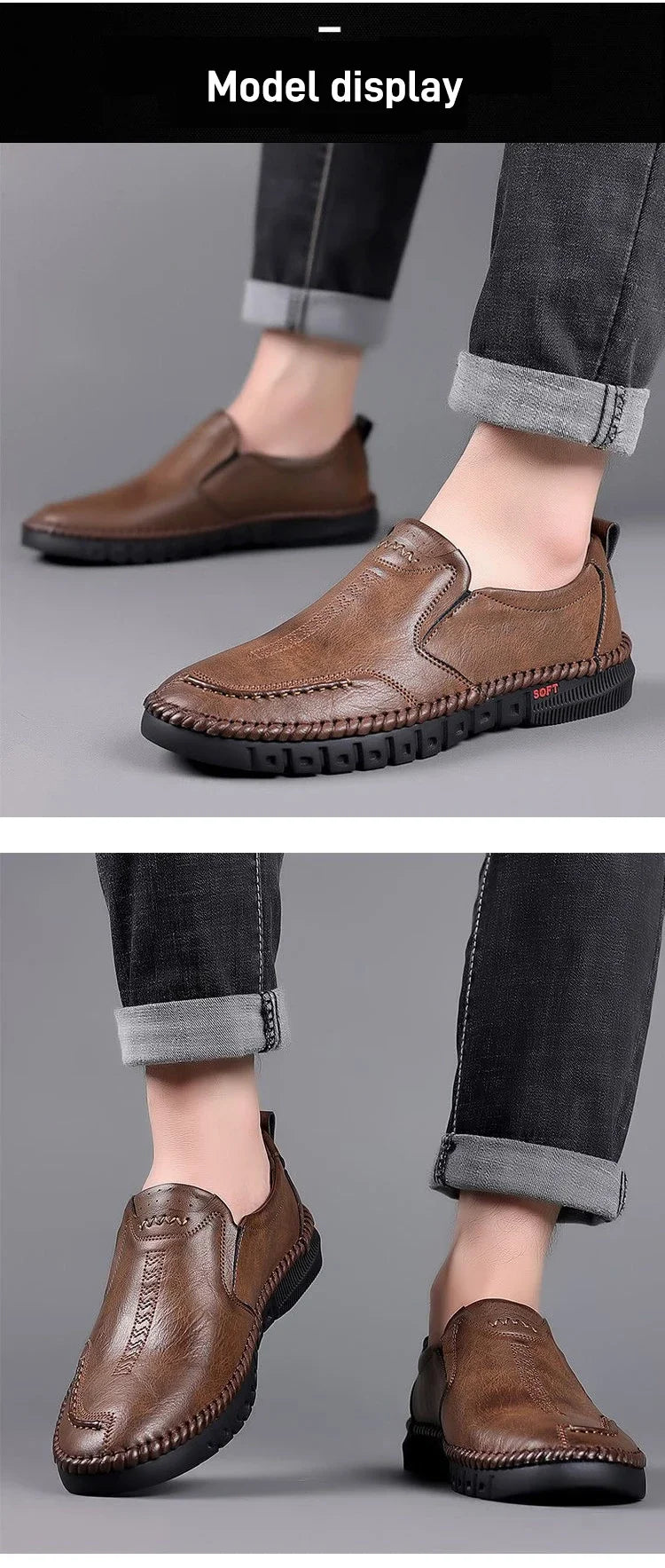 Men's Hand Stitched Genuine Leather Slip On Shoes Business Formal Occasion Wedding Party Footwear Leisure Official Board-Shoes