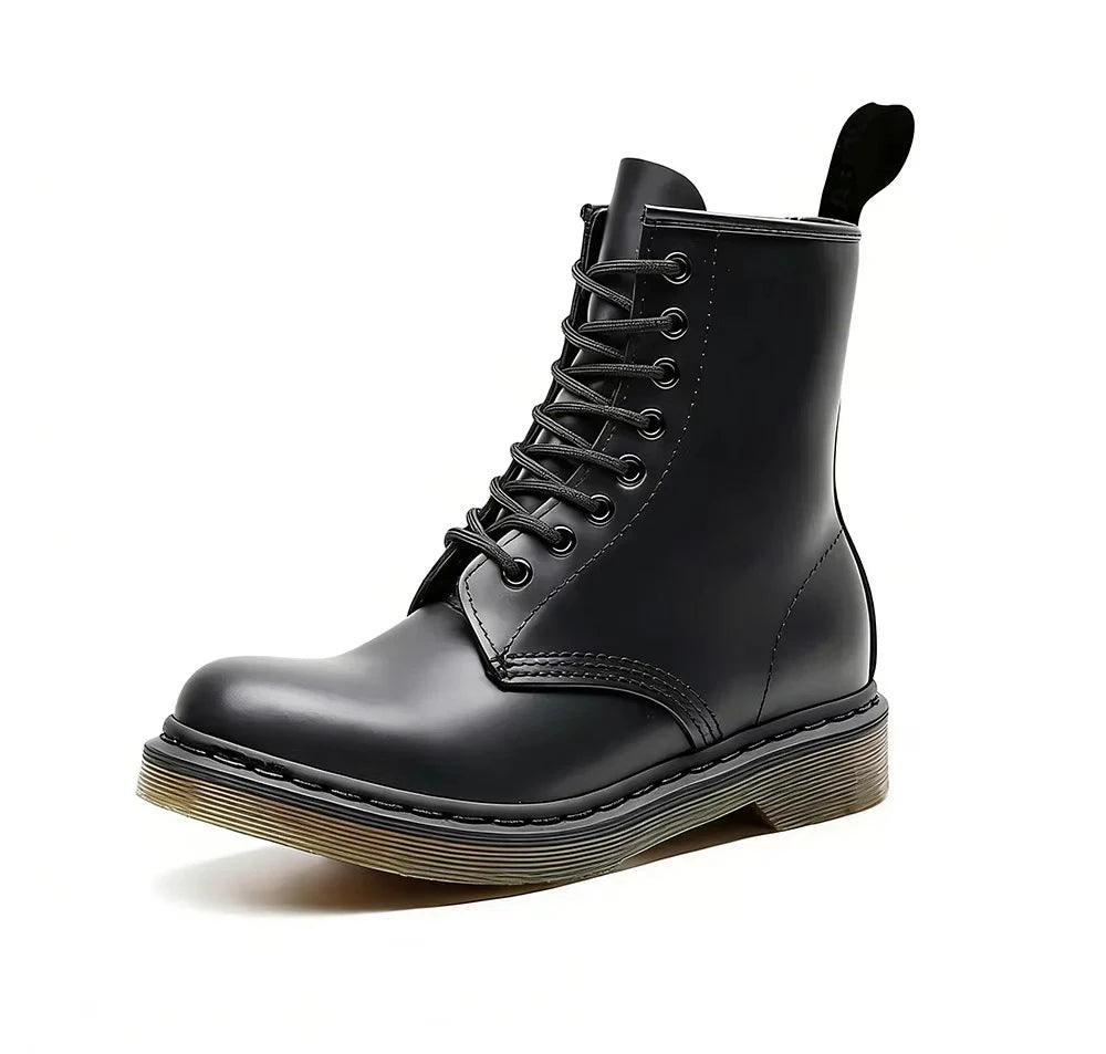 Fashion British Casual Leather Boots Men's High Top Boots Four Season Outdoor Work Shoes Anti Slip And Comfortable Black Boots ﻿