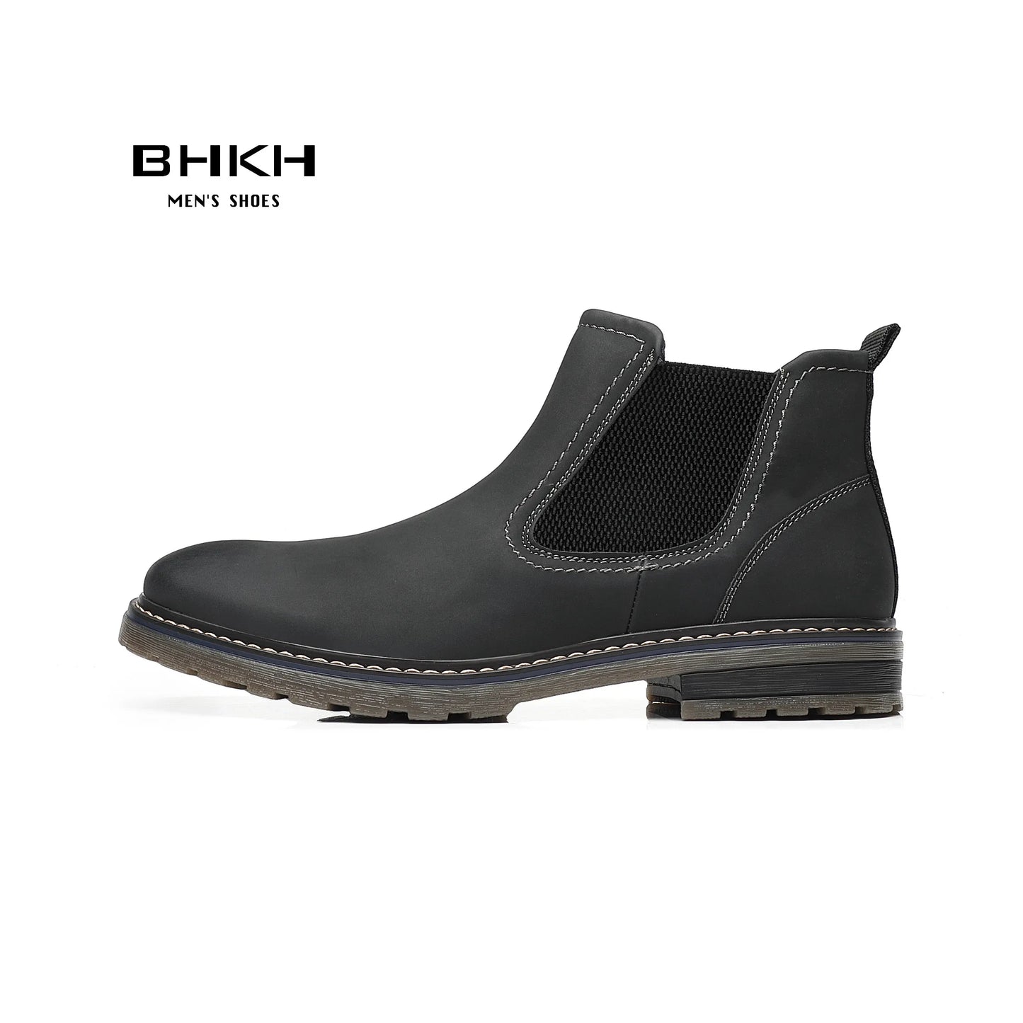 BHKH 2025 Men Chelsea Boots New Winter Men Boots  Soft Leather Elastic Strap Ankle Boots Smart Formal Business Casual Man Shoes