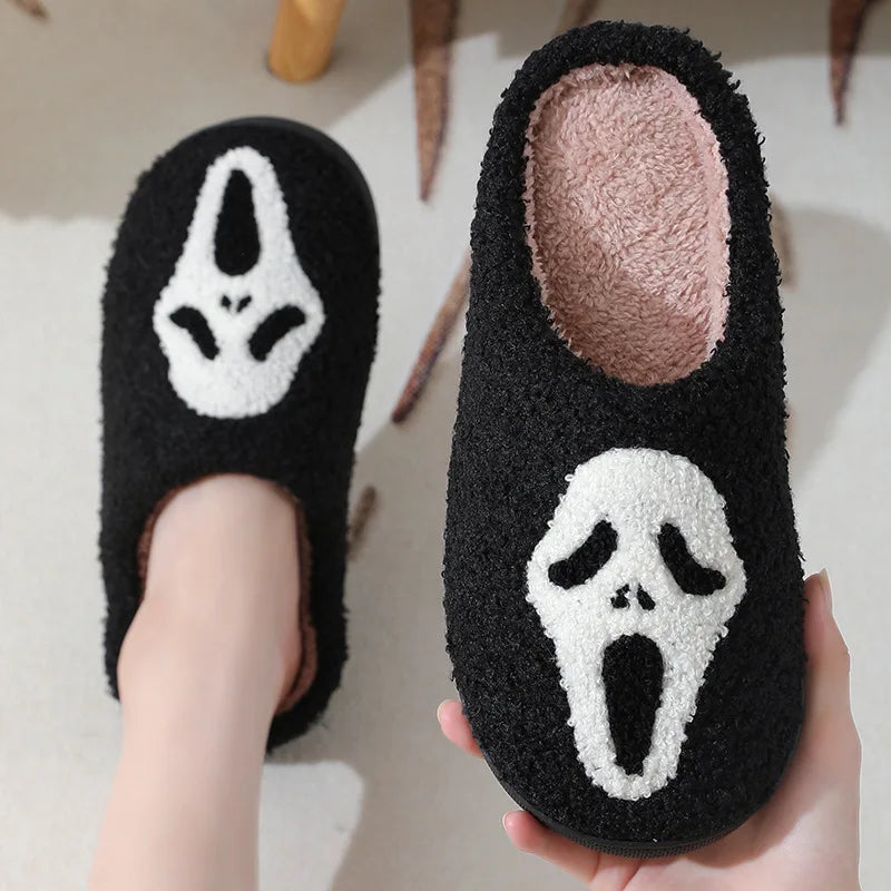 Men's Classy New Halloween Skull Cartoon Warm Winter Cotton Slippers for Men and Women Couples Home Indoor Cotton Slippers for Men
