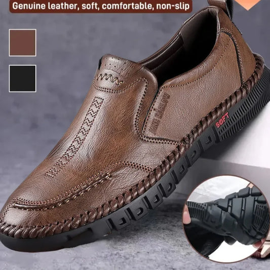 Men's Hand Stitched Genuine Leather Slip On Shoes Business Formal Occasion Wedding Party Footwear Leisure Official Board-Shoes