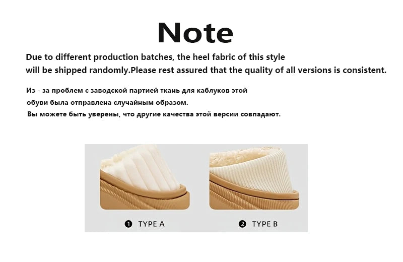 Warm Plush Waterproof EVA Indoor Slippers For Women Winter Soft Thick Bottom Non Slip Home Slippers Couple's Furry Slides