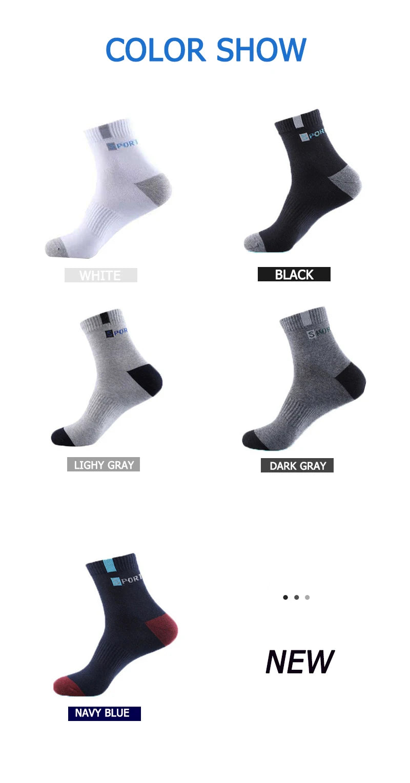 5 Pairs Cotton Sock for Men Sport Breathable Soft Letter Fashion Sneakers High Elastic Middle Tube Stocking Towel Sox Summer