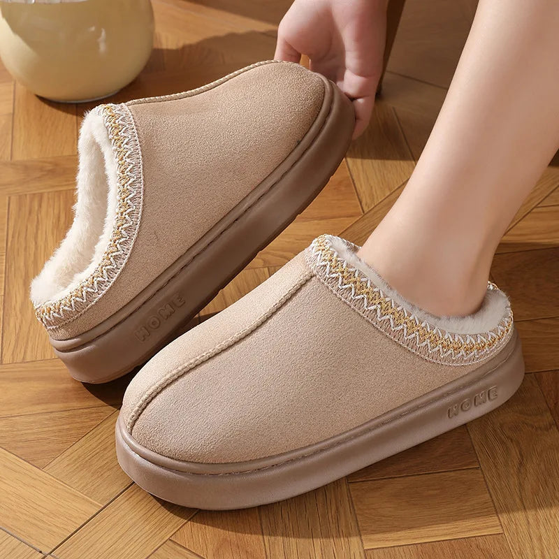 2026 New Fashion Fluffy Platform Slippers for men Winter Plush Warm Cotton Non Slip Home Slippers Unisex Comfort