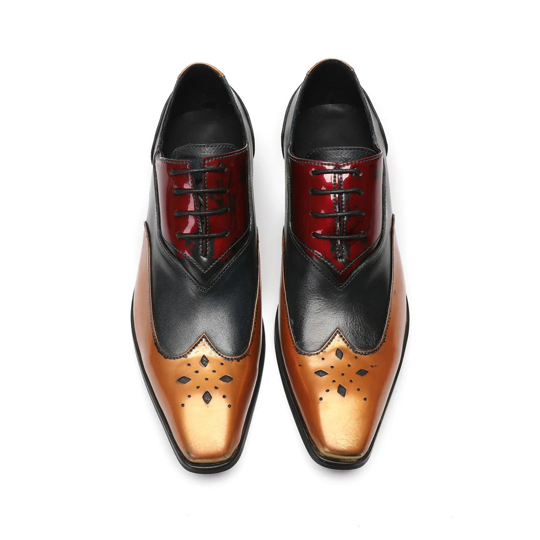 Men's Genuine Leather Fashion Graffiti Designer Flats Metal Pointed Toe Party Dressing Shoes plus Size