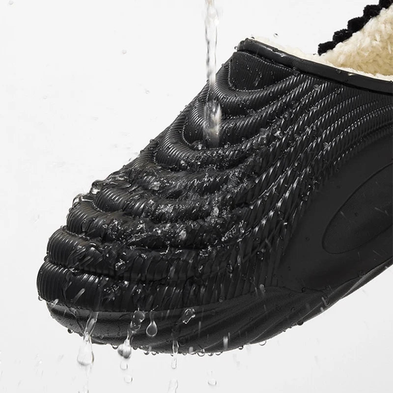 Warm Plush Waterproof EVA Indoor Slippers For Women Winter Soft Thick Bottom Non Slip Home Slippers Couple's Furry Slides