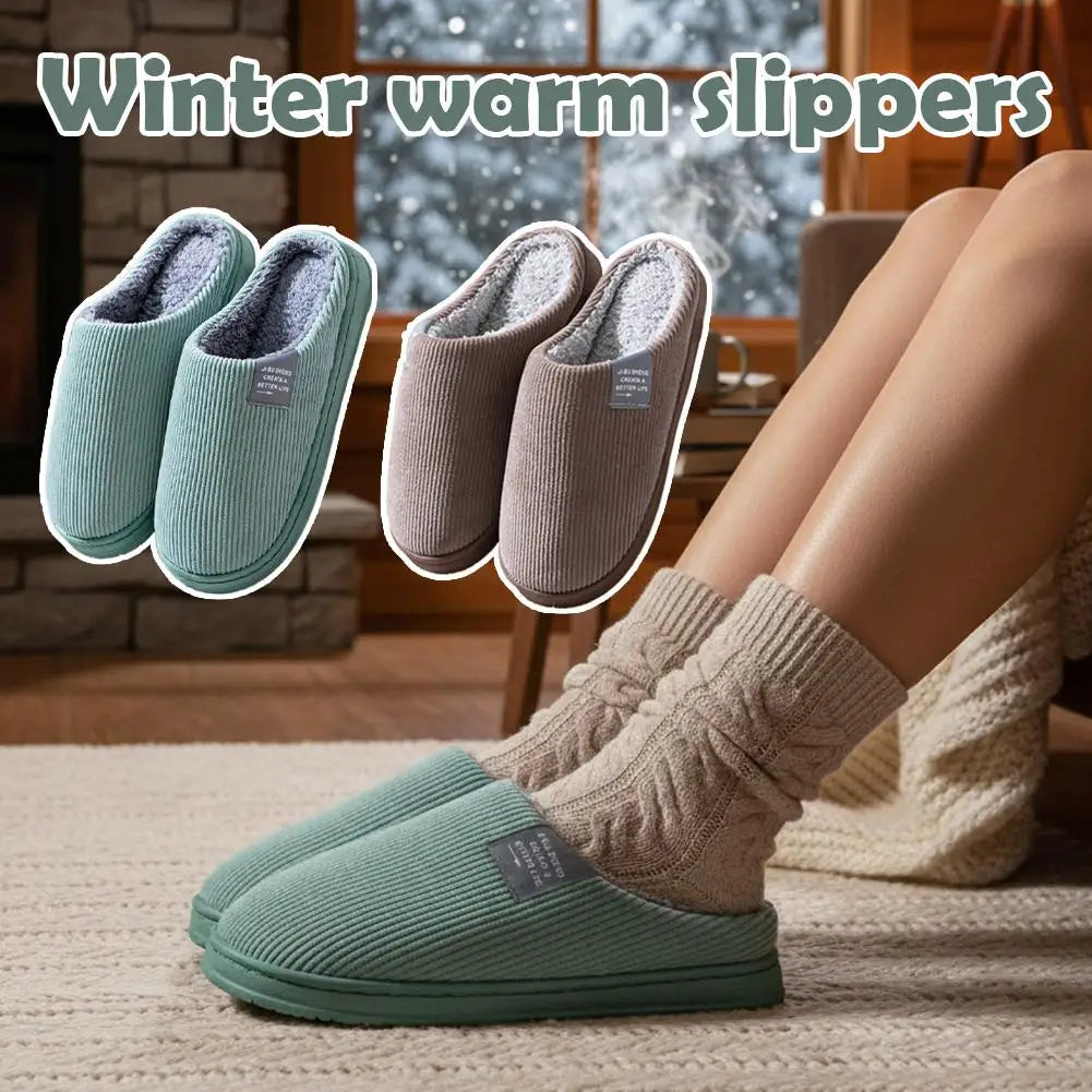 Winter Warm Fur Slippers Men Women Couples House Non Slip Soft Shoes Comfort Flat Heel Home Indoor Bedroom Plush Slippers