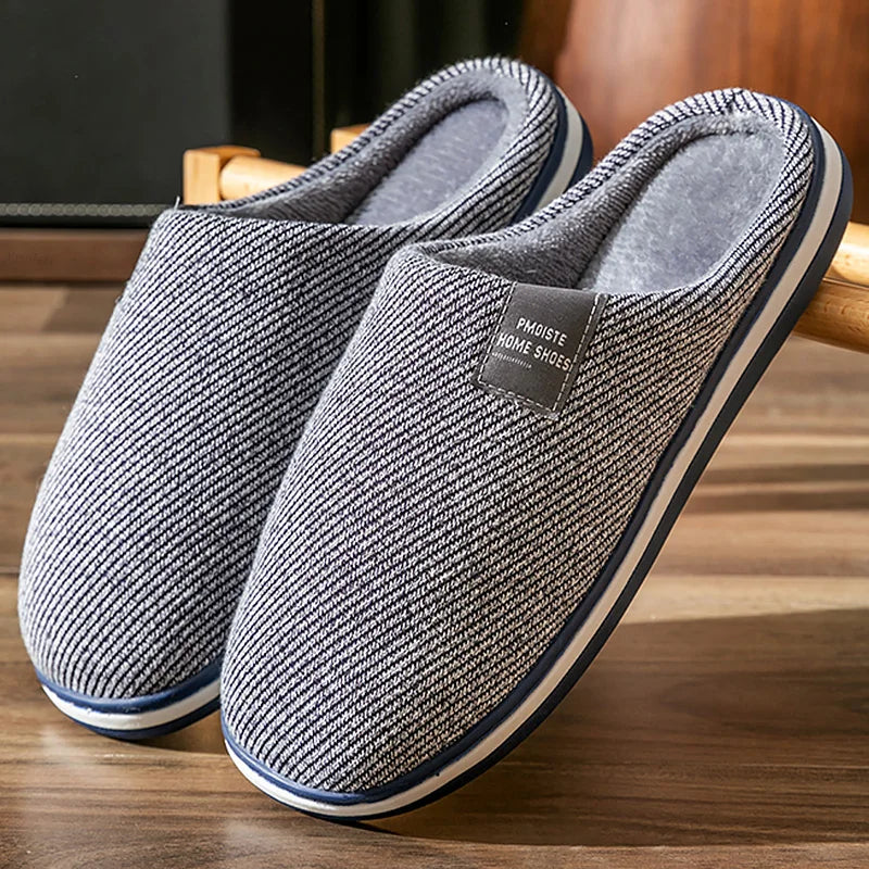 House Slippers For Man Knitted Memory Foam Winter Warm Cotton Slippers Male Soft Non-slip Household Indoor Shoes Large Size