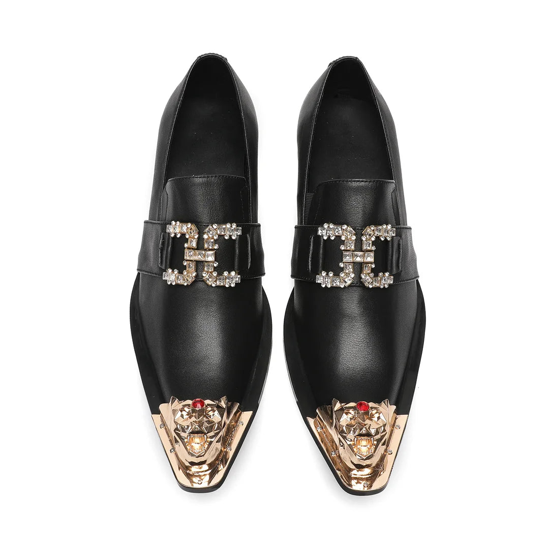 Men's Genuine Leather Fashion Graffiti Designer Flats Metal Pointed Toe Party Dressing Shoes plus Size