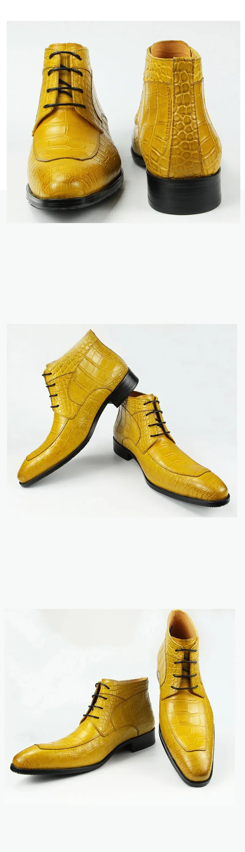 Genuine cow leather with crocodile skin printing lace up shoes Style Solid Boots Sneakers Men's Black yellow oversize Big Size48