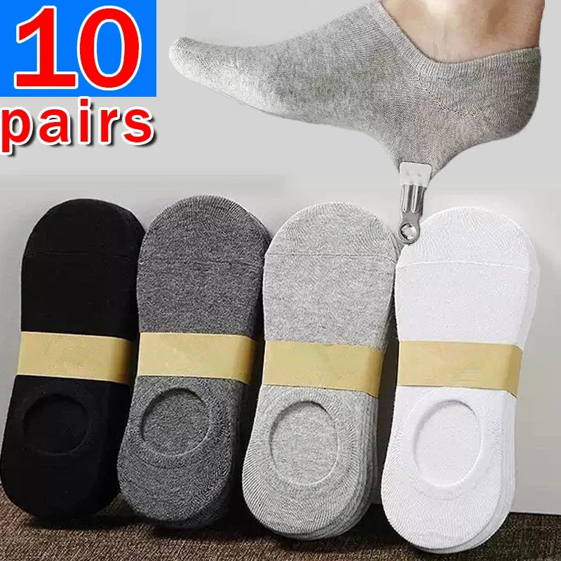 2/10pairs Men's Low Cut Socks Breathable Black White Business Boat Sox Sports Non-slip Ankle Boat Male Invisible Short Socks
