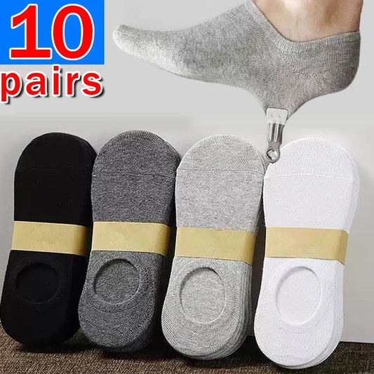 2/10pairs Men's Low Cut Socks Breathable Black White Business Boat Sox Sports Non-slip Ankle Boat Male Invisible Short Socks