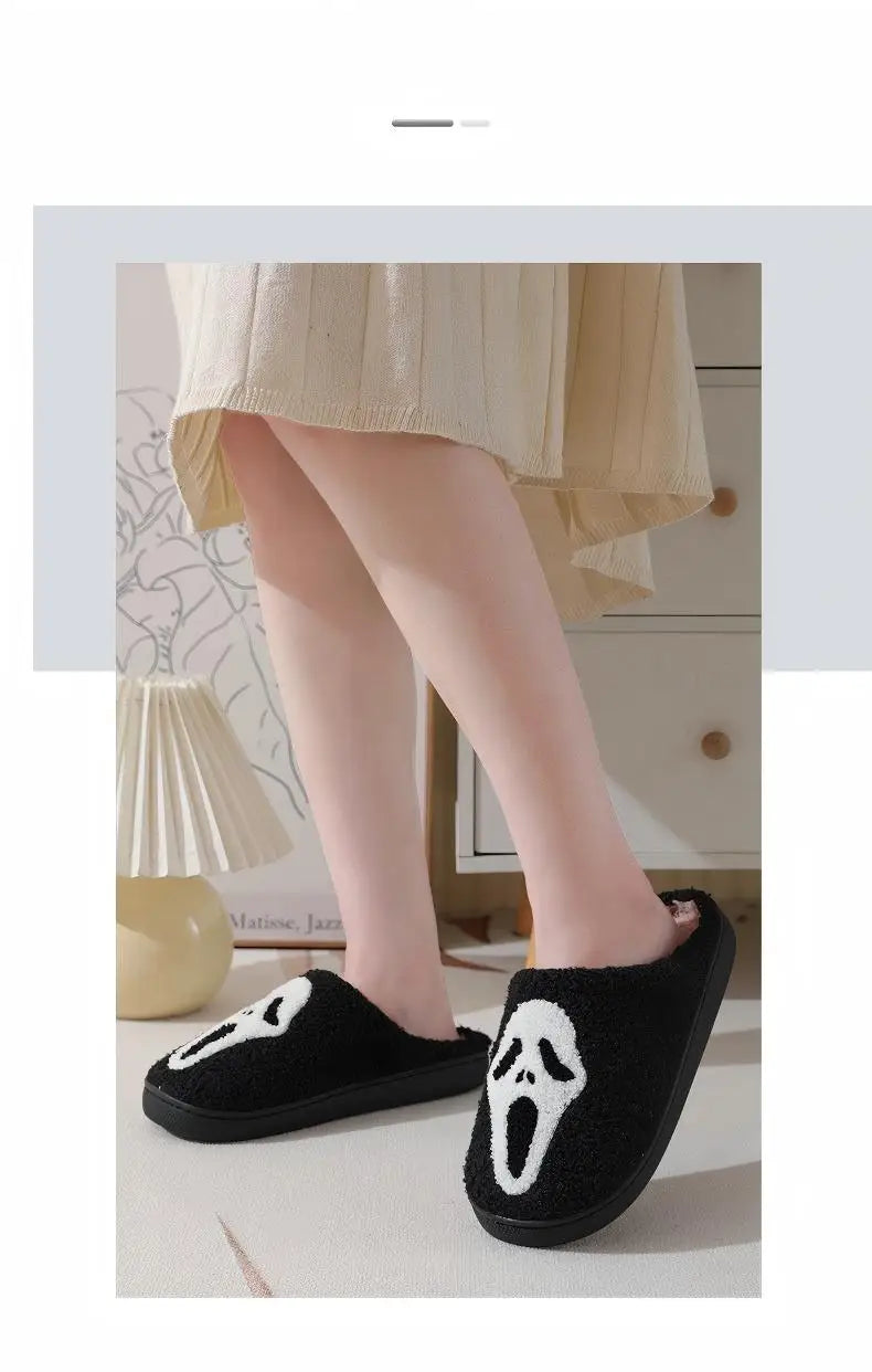 Men's Classy New Halloween Skull Cartoon Warm Winter Cotton Slippers for Men and Women Couples Home Indoor Cotton Slippers for Men