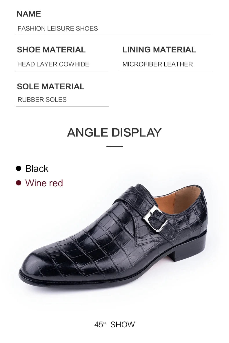 Elegant Men's Stylish Monk Strap Shoes Comfortable Genuine Leather Daily Wear Business Casual Buckle Luxury Dress High Quality