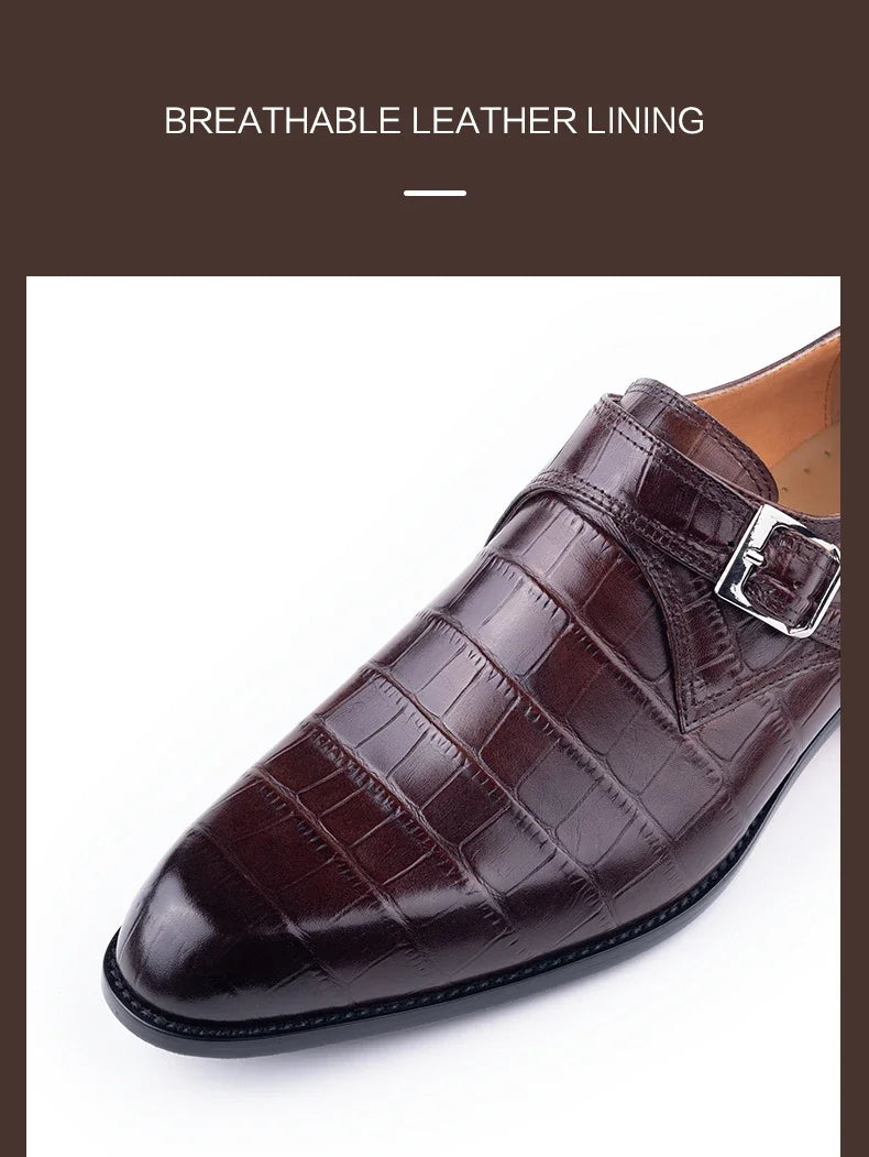 Elegant Men's Stylish Monk Strap Shoes Comfortable Genuine Leather Daily Wear Business Casual Buckle Luxury Dress High Quality