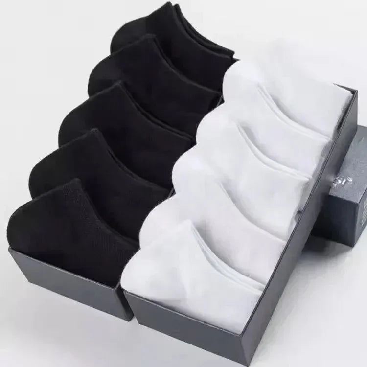 2/10pairs Men's Low Cut Socks Breathable Black White Business Boat Sox Sports Non-slip Ankle Boat Male Invisible Short Socks