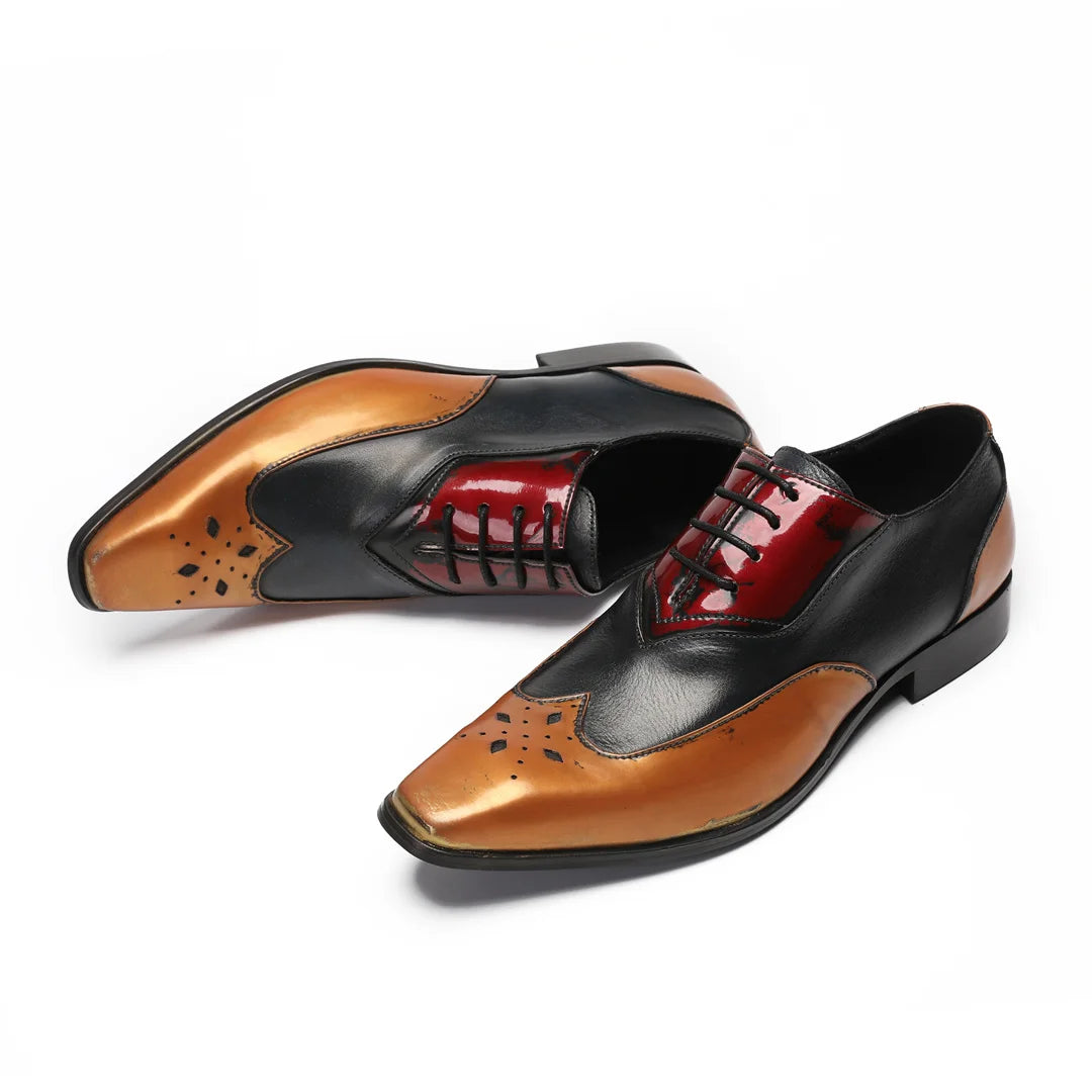 Men's Genuine Leather Fashion Graffiti Designer Flats Metal Pointed Toe Party Dressing Shoes plus Size